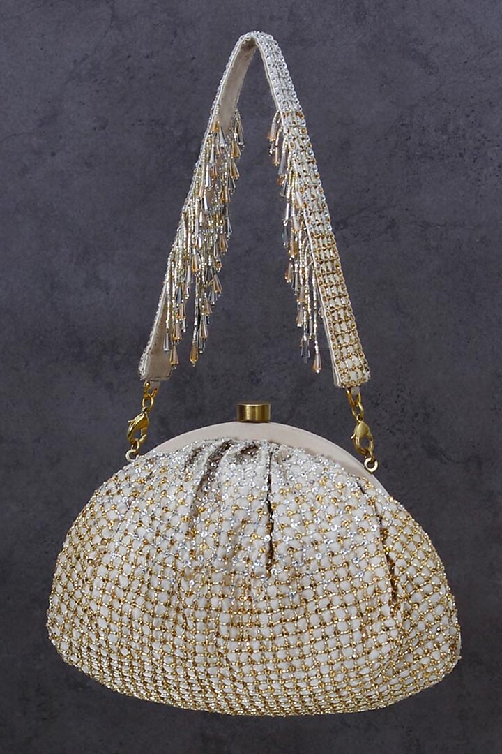 Gold & Silver Hand Embroidered Pouch by Lovetobag at Pernia's Pop Up Shop