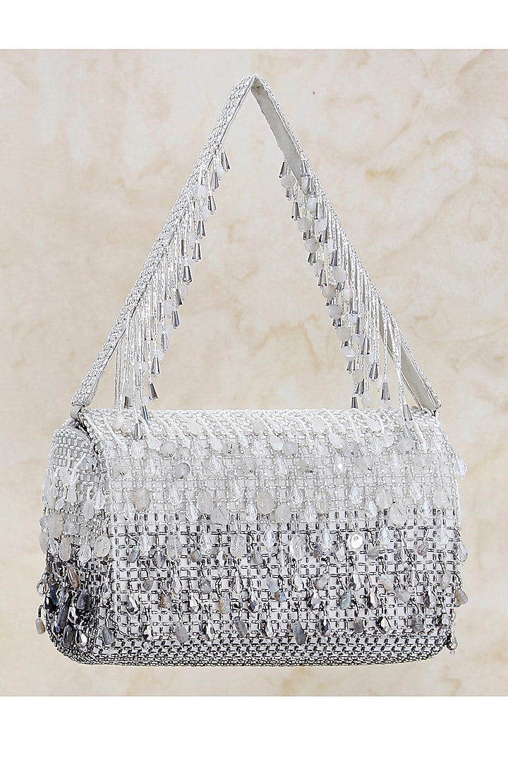 Lustrous Silver Hand Embroidered Clutch Bag by Lovetobag at Pernia's Pop Up Shop