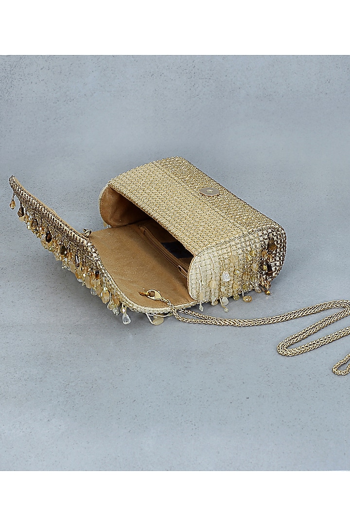Peerless Gold Hand Embroidered Clutch Bag by Lovetobag at Pernia's Pop Up Shop