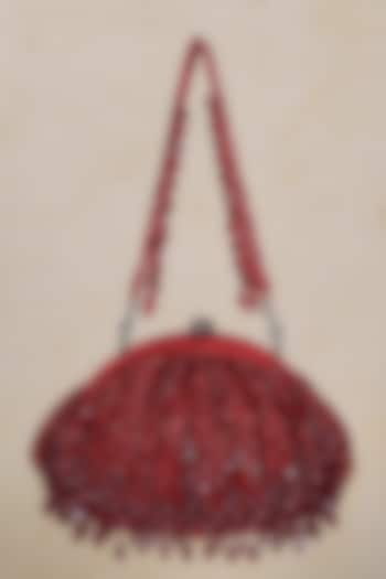 Carnelian Red Hand Embroidered Pouch by Lovetobag