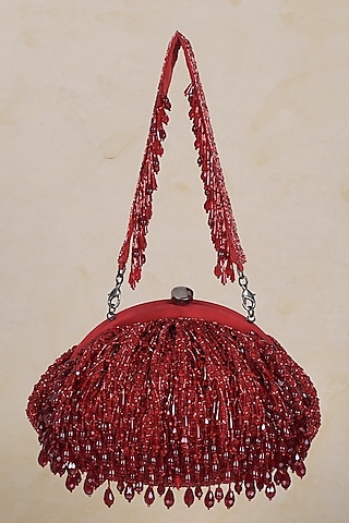 Carnelian Red Hand Embroidered Pouch by Lovetobag