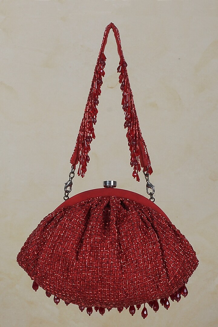 Carnelian Red Hand Embroidered Pouch by Lovetobag at Pernia's Pop Up Shop