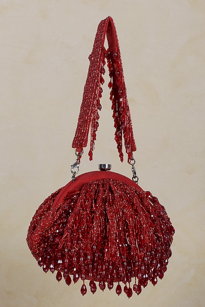 Carnelian Red Hand Embroidered Pouch by Lovetobag at Pernia's Pop Up Shop