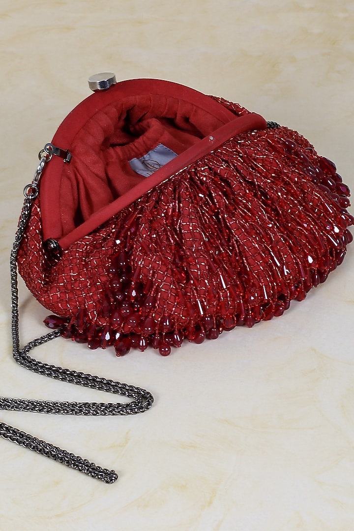 Carnelian Red Hand Embroidered Pouch by Lovetobag at Pernia's Pop Up Shop
