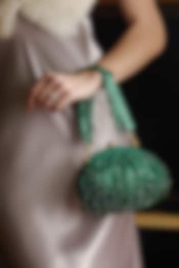 Emerald Green Hand Embroidered Pouch by Lovetobag at Pernia's Pop Up Shop