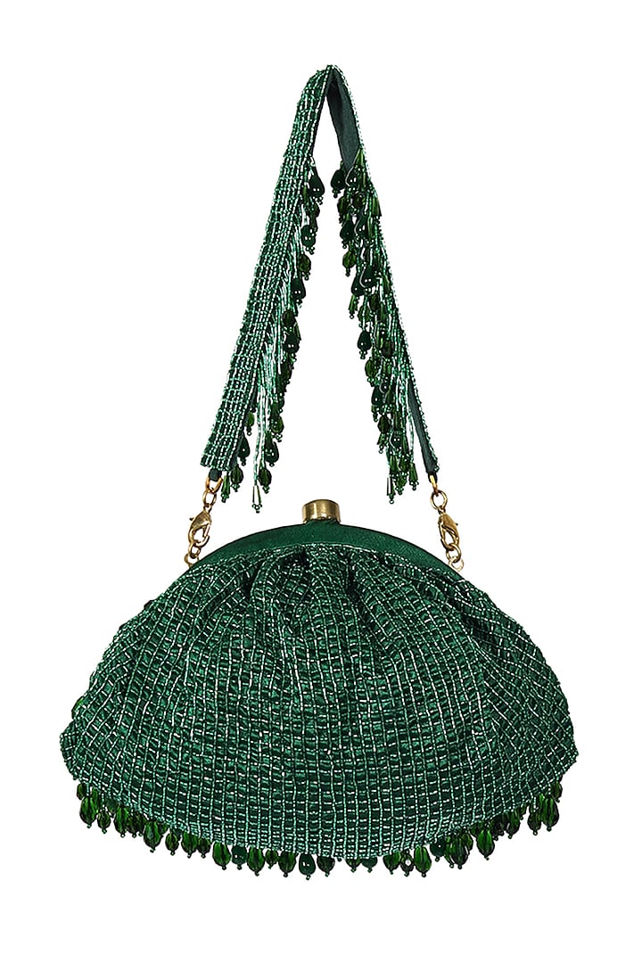 Emerald Green Hand Embroidered Pouch by Lovetobag at Pernia's Pop Up Shop