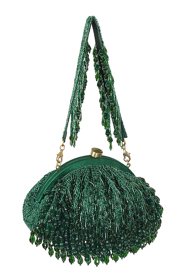Emerald Green Hand Embroidered Pouch by Lovetobag at Pernia's Pop Up Shop