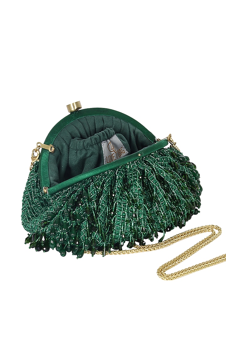 Emerald Green Hand Embroidered Pouch by Lovetobag at Pernia's Pop Up Shop