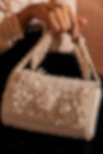 Pristine Ivory Floral Embellished Clutch Bag by Lovetobag