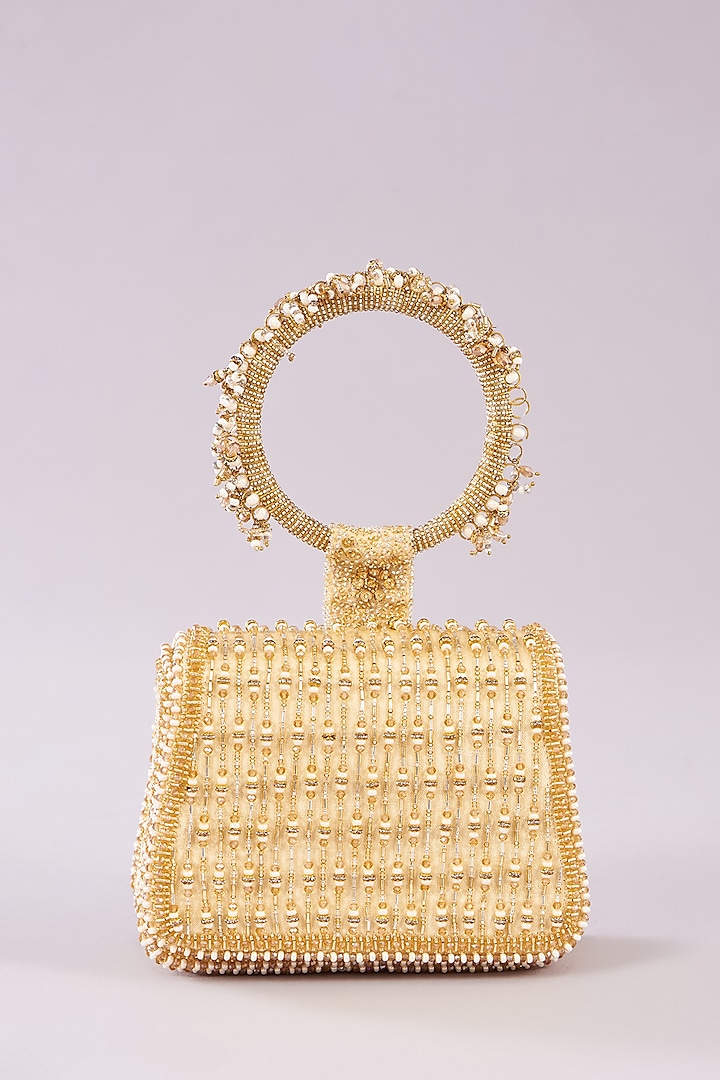 Peerless Gold Satin Embellished Mini Bag by Lovetobag