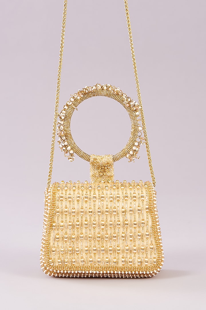 Peerless Gold Satin Embellished Mini Bag by Lovetobag at Pernia's Pop Up Shop