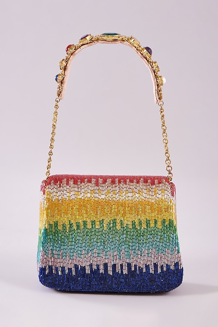Multi-Colored Satin Hand Embroidered Mini Bag by Lovetobag at Pernia's Pop Up Shop