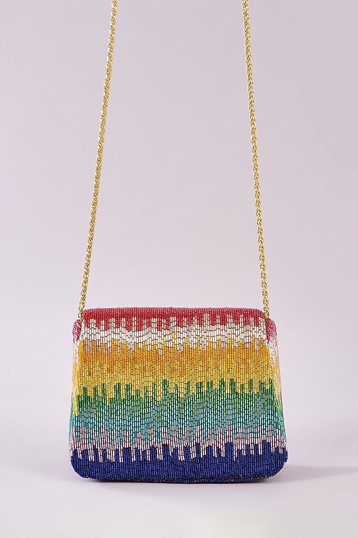 Multi-Colored Satin Hand Embroidered Mini Bag by Lovetobag at Pernia's Pop Up Shop