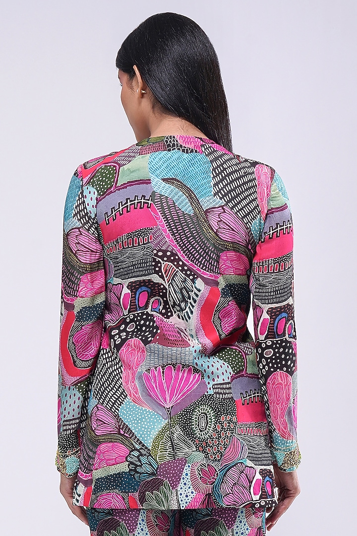 Multi-Colored Viscose Crepe Printed & Embellished Short Kurta by Lovetobag Apparel at Pernia's Pop Up Shop