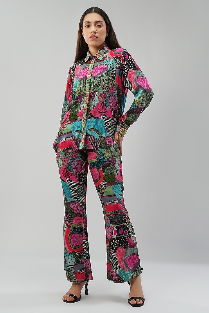 Multi-Colored Viscose Crepe Printed & Embellished Shirt by Lovetobag Apparel at Pernia's Pop Up Shop