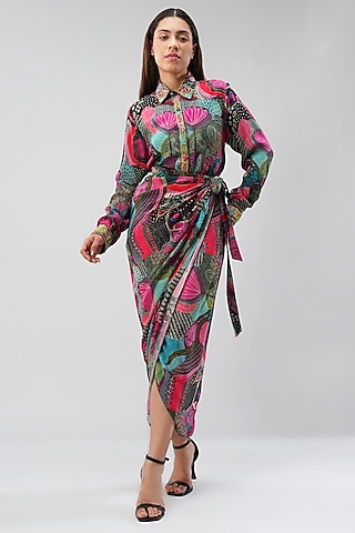 Multi-Colored Viscose Crepe Printed Wrap Skirt by Lovetobag Apparel