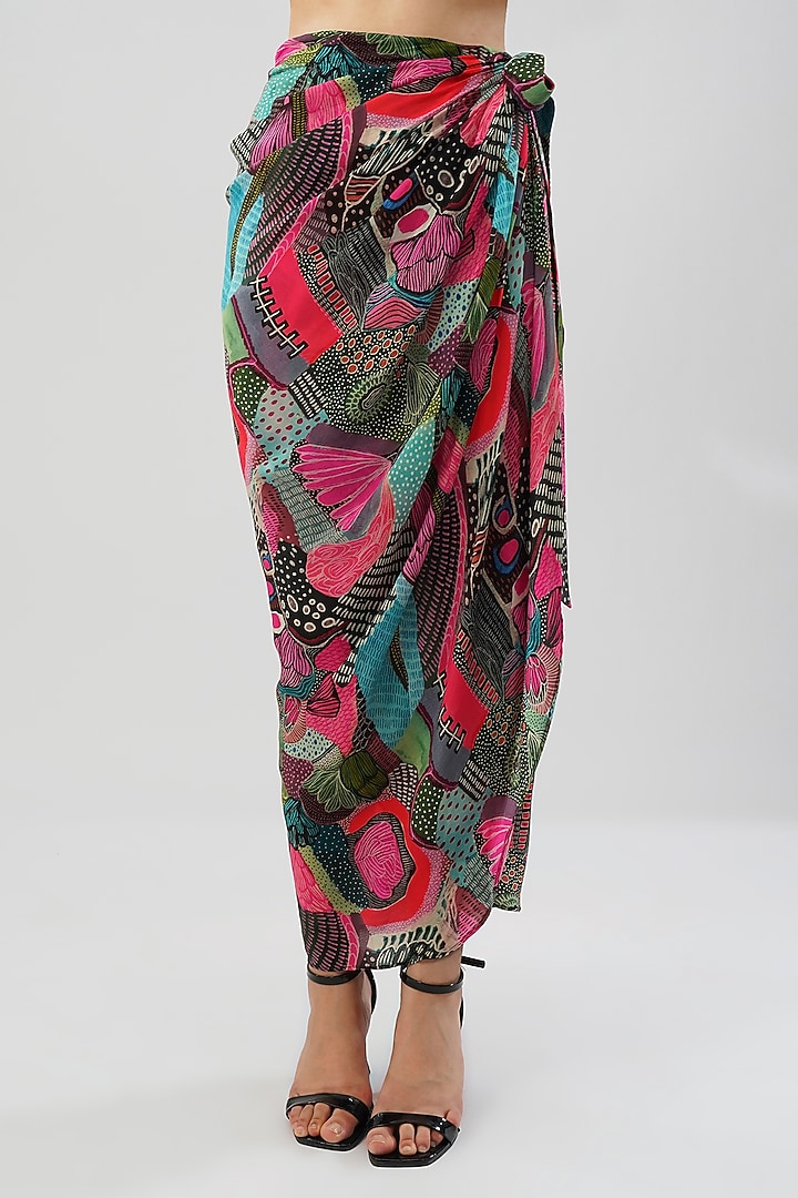 Multi-Colored Viscose Crepe Printed Wrap Skirt by Lovetobag Apparel at Pernia's Pop Up Shop