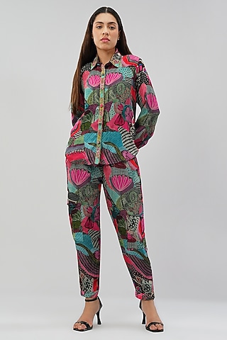 Multi-Colored Viscose Crepe Printed Jogger Pants by Lovetobag Apparel