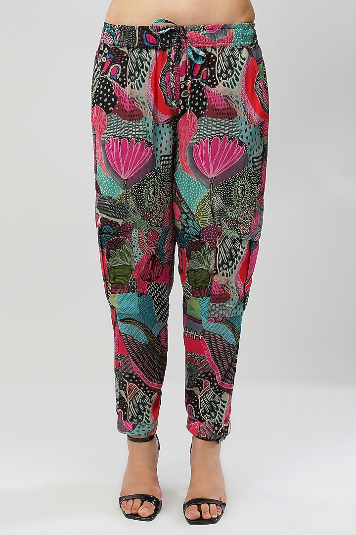 Multi-Colored Viscose Crepe Printed Jogger Pants by Lovetobag Apparel at Pernia's Pop Up Shop