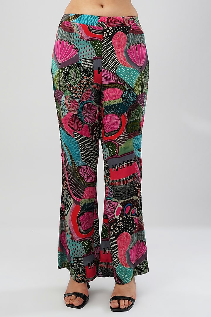 Multi-Colored Viscose Crepe Printed Flared Pants by Lovetobag Apparel at Pernia's Pop Up Shop