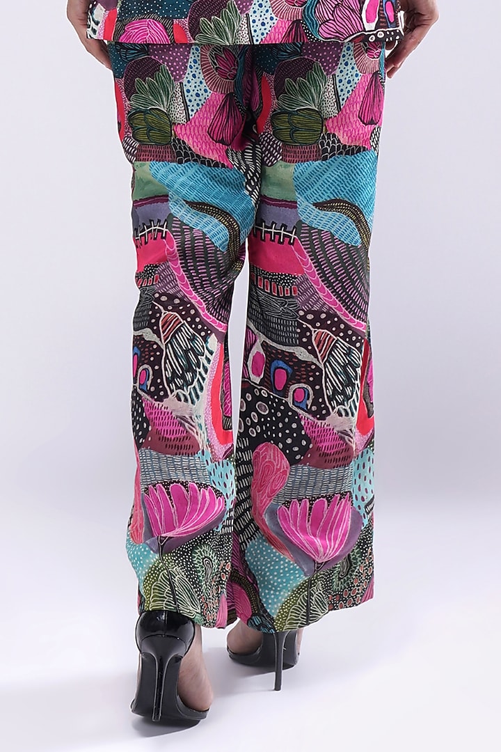 Multi-Colored Viscose Crepe Printed Flared Pants by Lovetobag Apparel at Pernia's Pop Up Shop