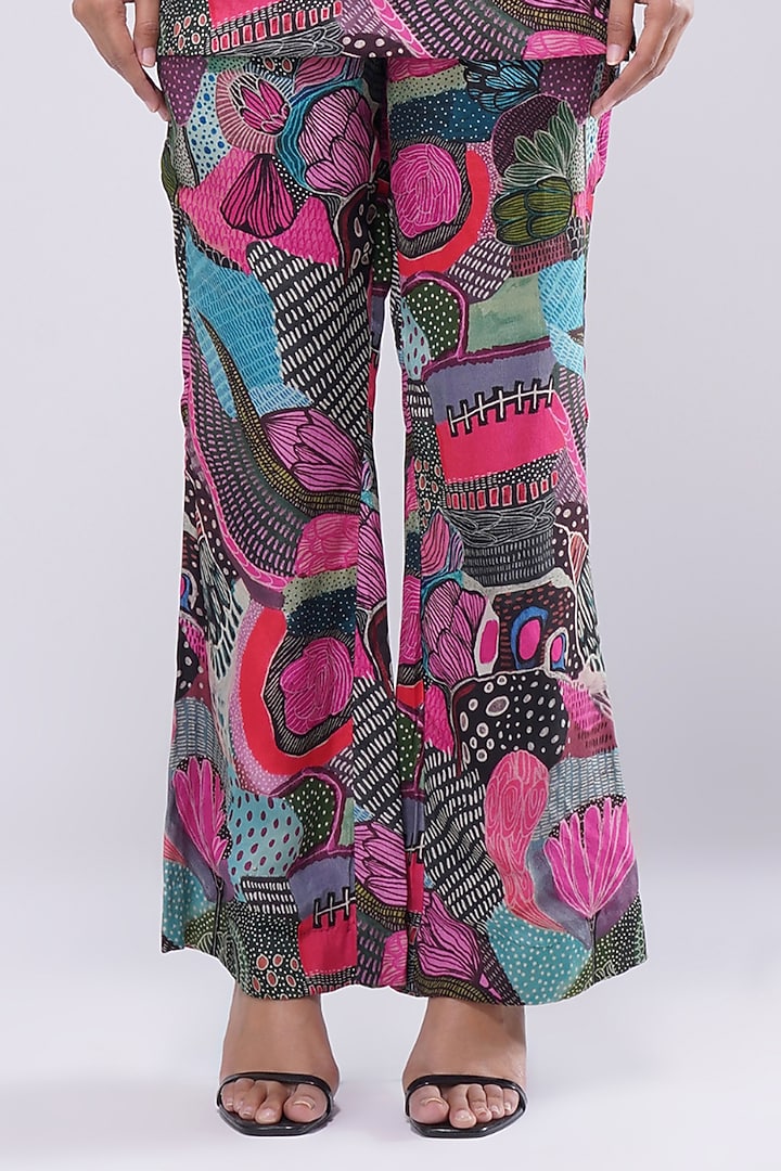 Multi-Colored Viscose Crepe Printed Flared Pants by Lovetobag Apparel at Pernia's Pop Up Shop