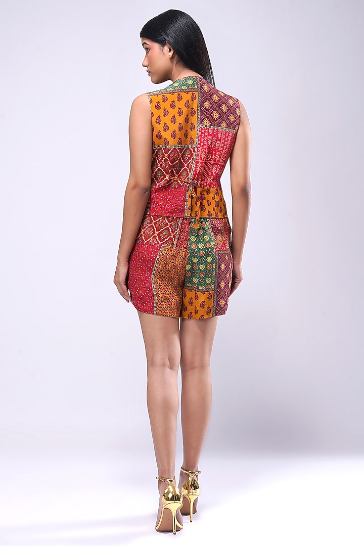 Multi-Colored Crepe Printed & Embellished Waistcoat by Lovetobag Apparel at Pernia's Pop Up Shop