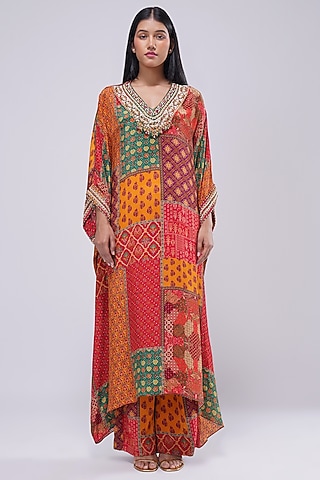 Multi-Colored Crepe Printed & Embellished Kaftan by Lovetobag Apparel