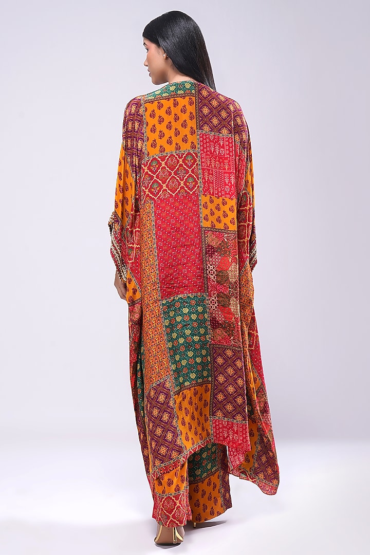 Multi-Colored Crepe Printed & Embellished Kaftan by Lovetobag Apparel at Pernia's Pop Up Shop