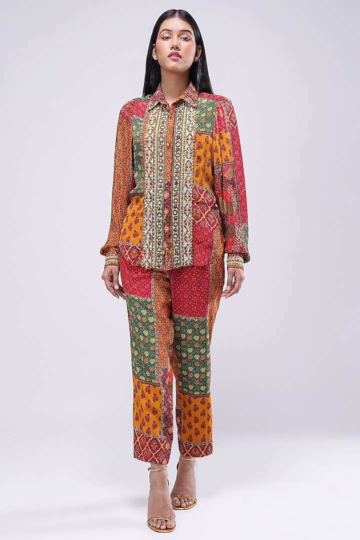 Multi-Colored Crepe Printed & Embellished Shirt by Lovetobag Apparel at Pernia's Pop Up Shop