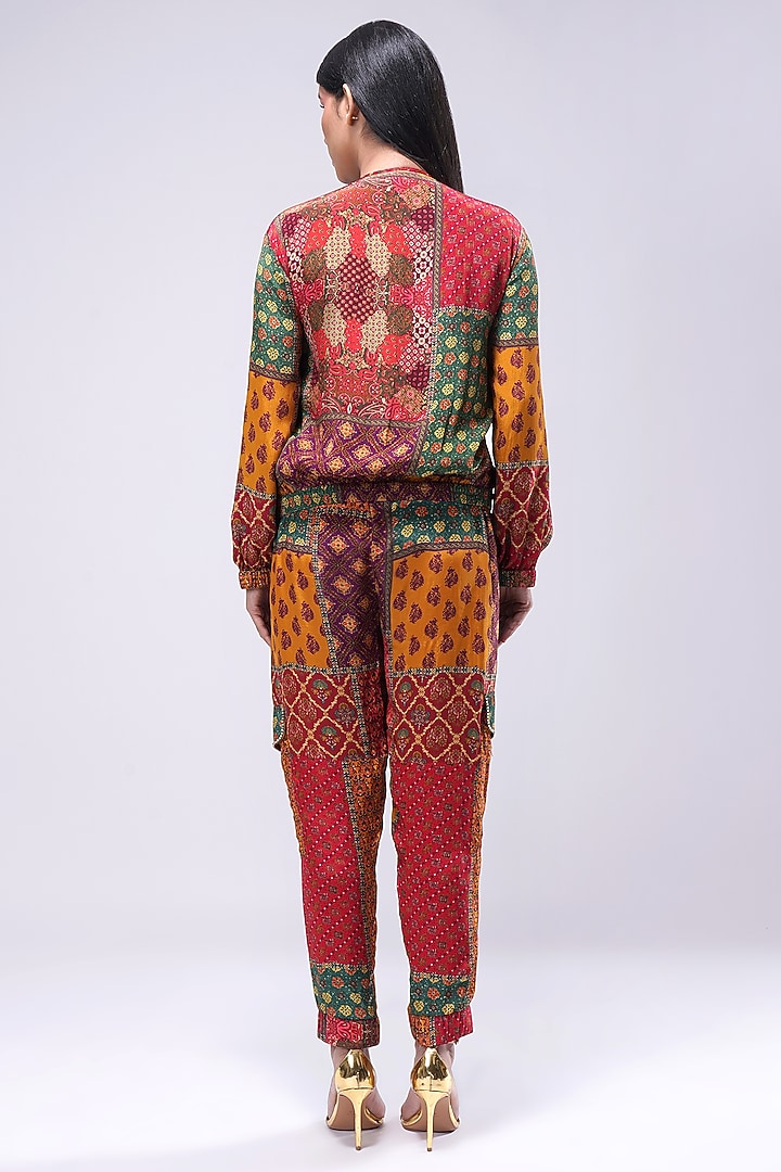 Multi-Colored Crepe Printed & Embellished Bomber Jacket by Lovetobag Apparel at Pernia's Pop Up Shop