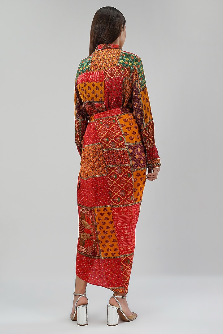 Multi-Colored Crepe Printed & Embellished Wrap Skirt by Lovetobag Apparel at Pernia's Pop Up Shop
