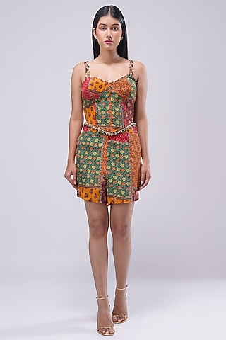 Multi-Colored Crepe Printed & Embellished Shorts by Lovetobag Apparel