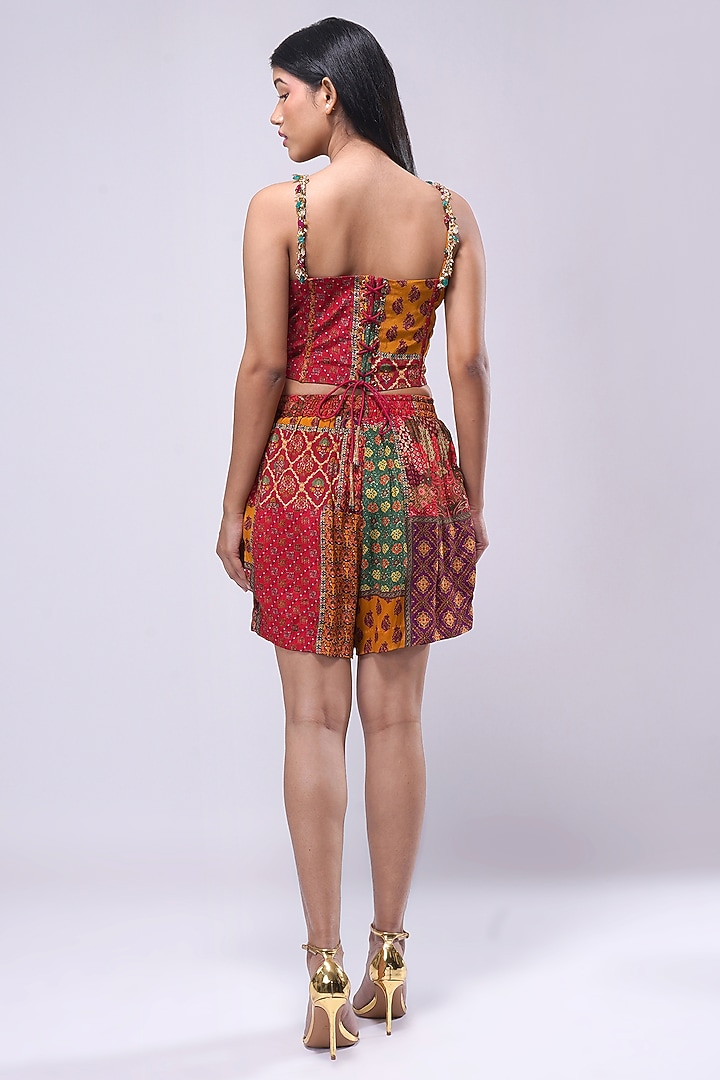 Multi-Colored Crepe Printed & Embellished Shorts by Lovetobag Apparel at Pernia's Pop Up Shop