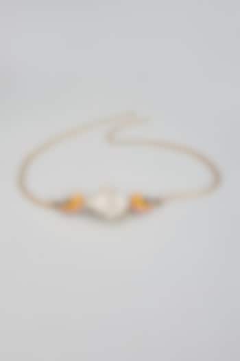 Gold Finish White Stone & Enameled Love Bird Choker Necklace by Trupti Mohta