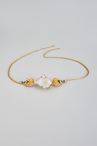 Gold Finish White Stone & Enameled Love Bird Choker Necklace by Trupti Mohta