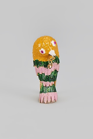 Two Tone Finish Enameled Pink Bird Ring by Trupti Mohta