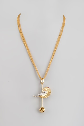 Gold Finish Enameled Bird Pendant Necklace by Trupti Mohta