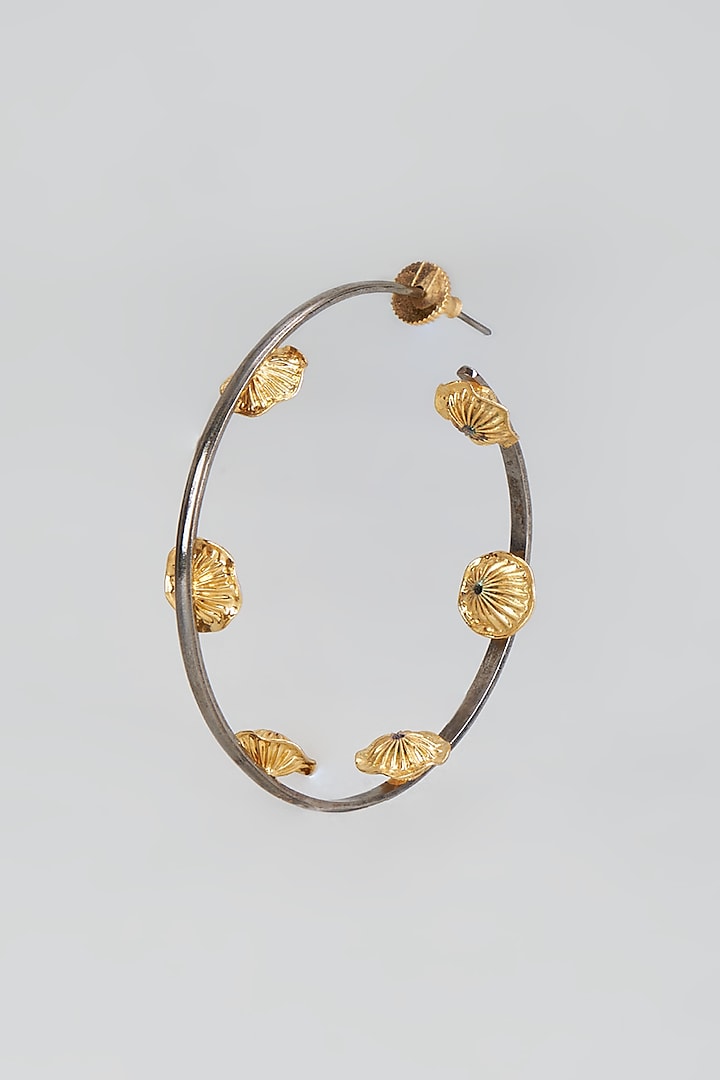 Two Tone Finish Floral Hoop Earrings by Trupti Mohta