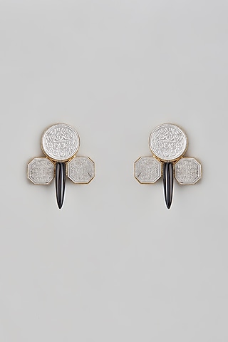 Rose Gold Finish Mudra & Black Agate Stone Dangler Earrings by Trupti Mohta