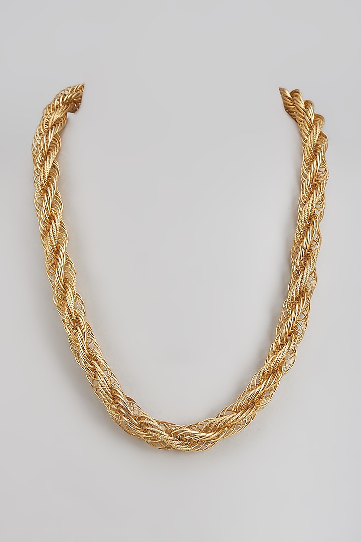 Gold Finish Spiral Chain Necklace by Trupti Mohta