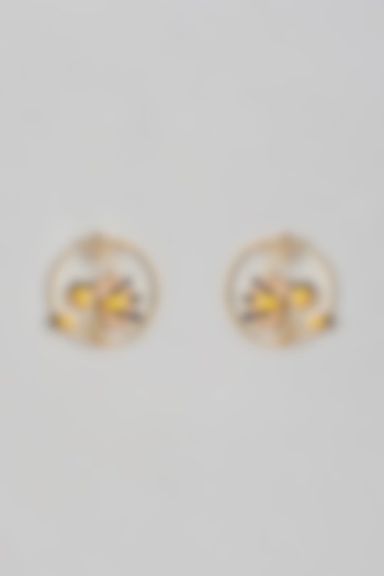 Two Tone Finish Lotus Enameled Hoop Earrings by Trupti Mohta at Pernia's Pop Up Shop