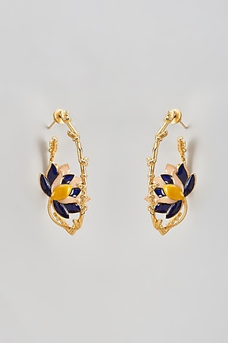 Two Tone Finish Floral Enameled Stud Earrings by Trupti Mohta