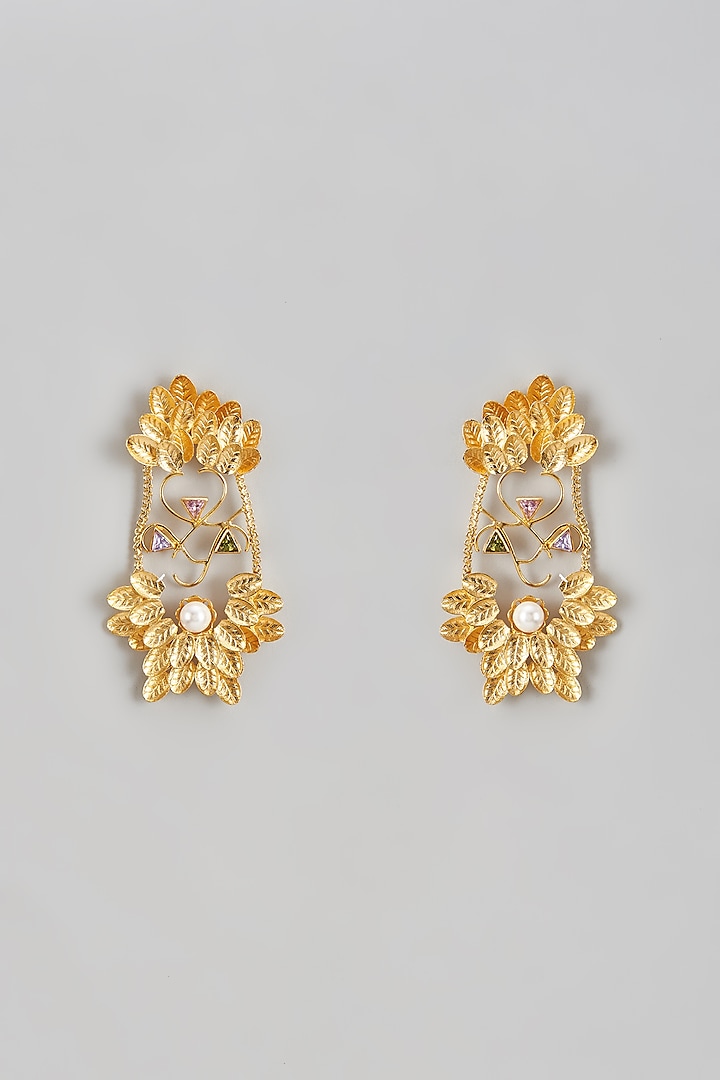 Two Tone Finish Leave Baroque Stud Earrings by Trupti Mohta
