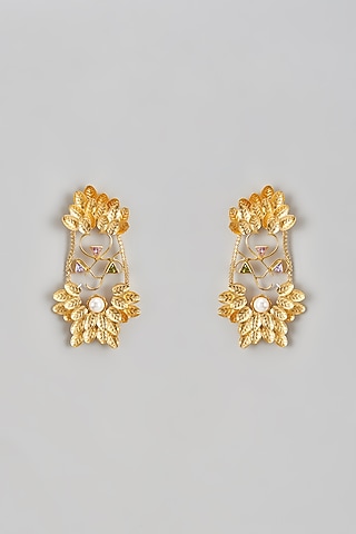 Two Tone Finish Leave Baroque Stud Earrings by Trupti Mohta