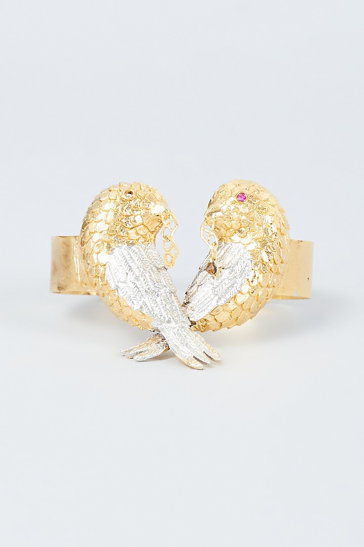 Gold Finish Enameled Bird Bracelet by Trupti Mohta