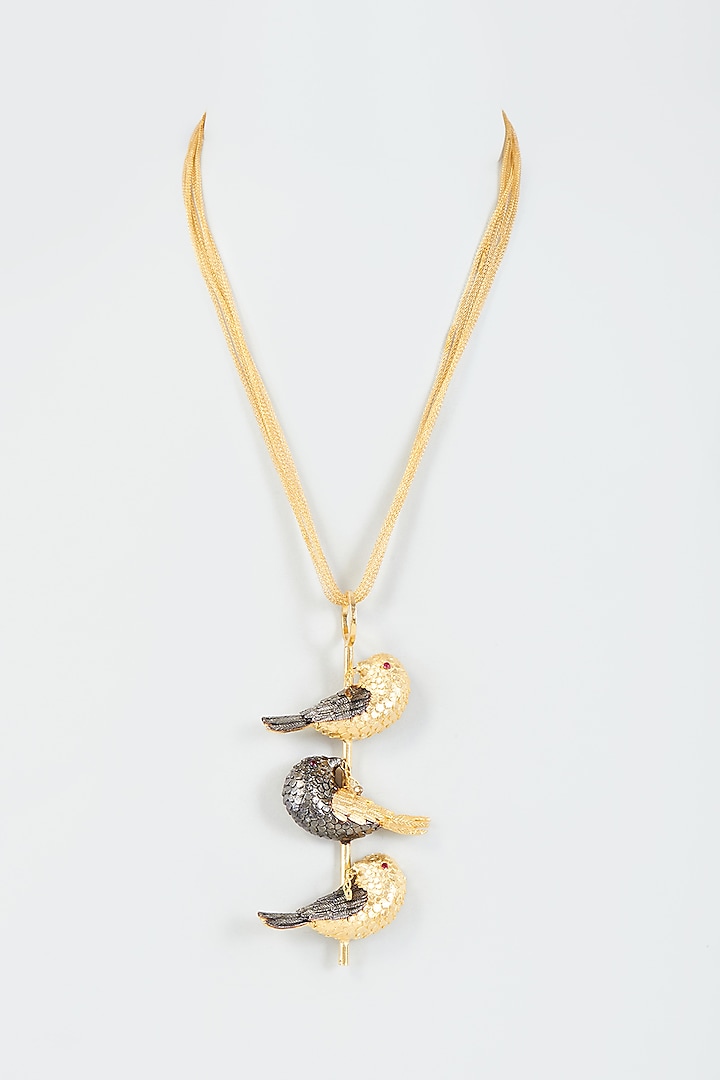 Gold Finish Enameled Long Pendant Necklace by Trupti Mohta