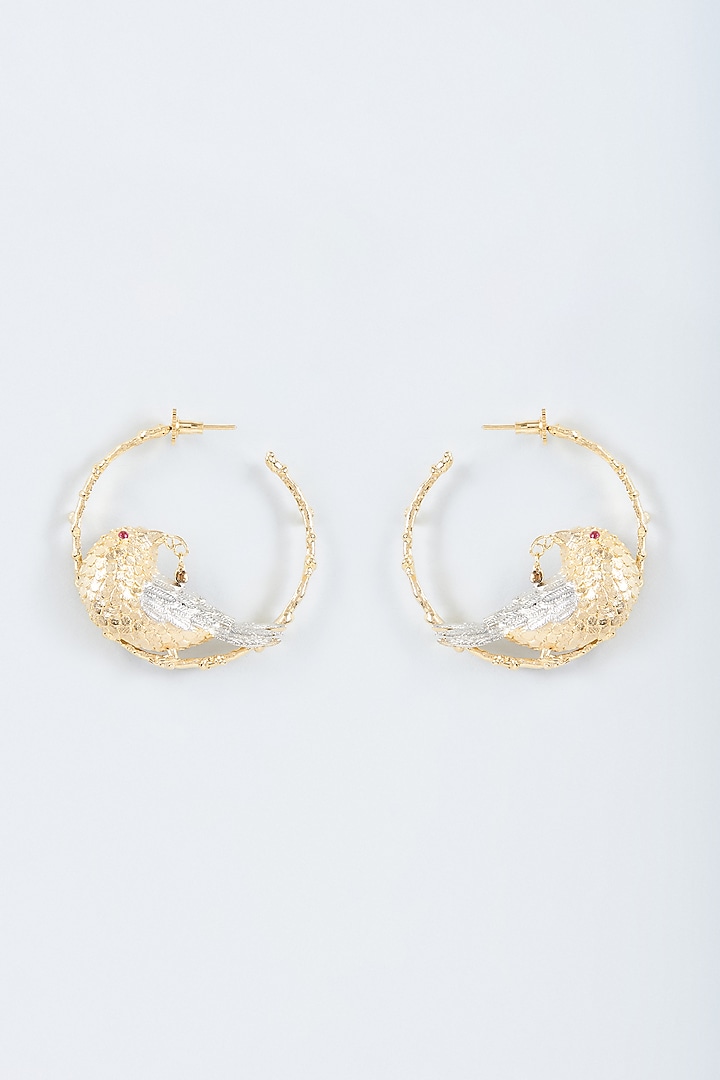 Gold Finish Handcrafted Enameled Hoop Earrings by Trupti Mohta