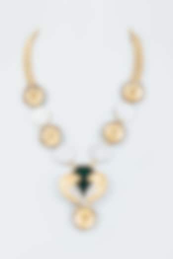 Gold Finish Zircon Enameled Necklace by Trupti Mohta