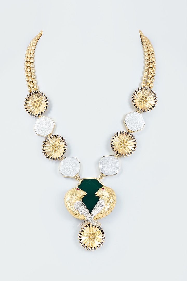 Gold Finish Zircon Enameled Necklace by Trupti Mohta